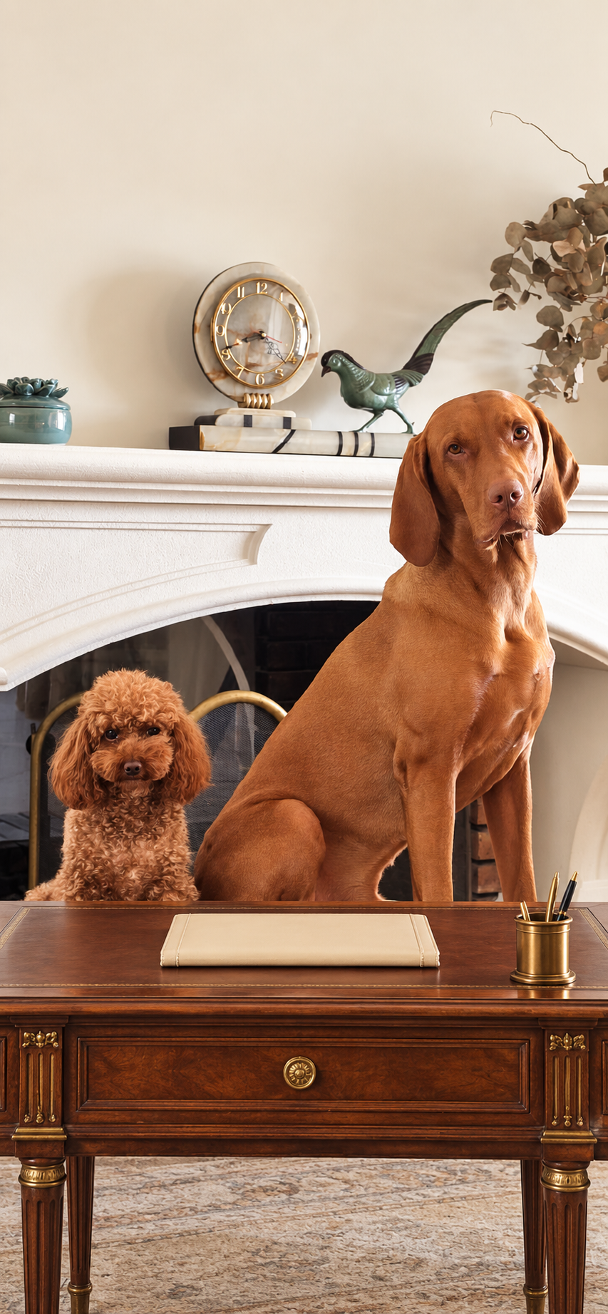 Les deux art advisors de Riviera Heritage derrière un bureau classique